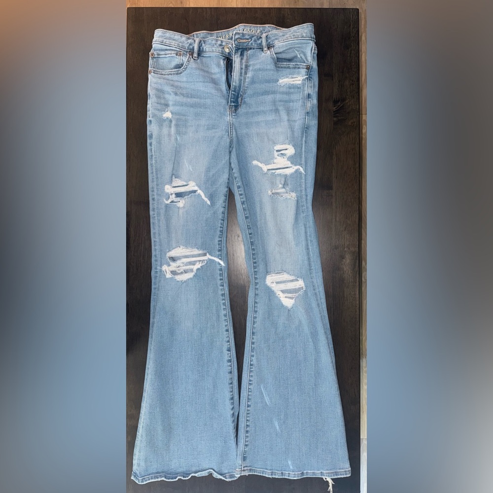 American Eagle - Distressed Light Blue Flare Jeans